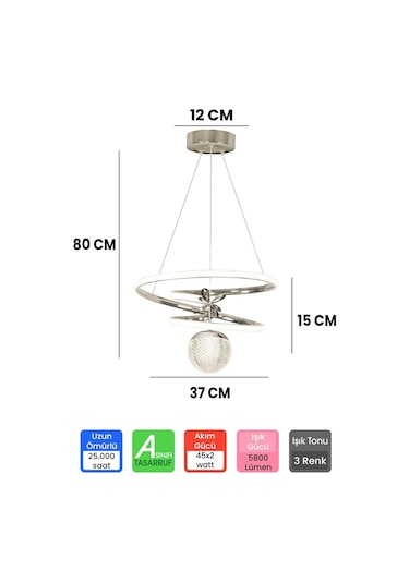 Ransom 3 Renk Toplu Kumandalı Krom Gümüş Dimmerli Led Avize Galaksi Ledli Avize Gri