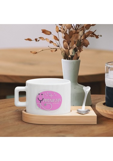 Bk Gift Kişiye Özel İsimli Doktor Tasarımlı-7, Ahşap Altlıklı Seramik Fincan, Meslek Hediyesi, Yeni İş Hediyesi Kobitmeyen137936 Bk Gift