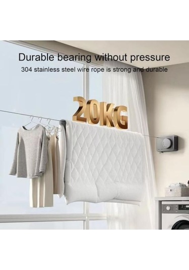 Novahub 5.1m Duvara Monte Geri Çekilebilir Çamaşır İpi Ayarlanabilir Geri Çekilebilir Görünmez Ağır Hizmet Tipi Paslanmaz Çelik Tel İç Mekan Dış Mekan Balkon Çamaşır Çamaşır Kurutma Gri Gri