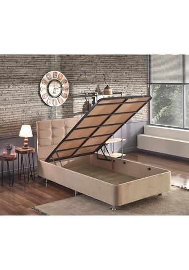 Nironyatak Niron Polo Baza Ve Başlık Seti -120X200 Cm Tek Kişilik Sütlü Kahv