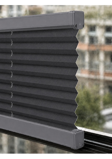 Plise Perde Antrasit Kumaş + Gri Profil Kasa Cam Balkon Perdesi