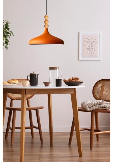 Turuncu Q Ahşap Tekli Avize Sarkıt Salon Mutfak Cafe Butik Lamba Aydınlatma Avizeler Turuncu