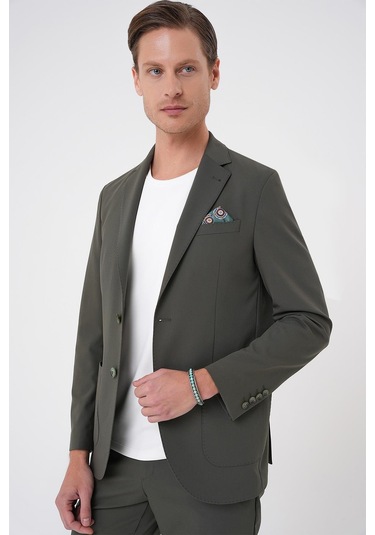 Comfort Fit Mono Yaka Torba Cep Casual Haki Ceket C 707 Haki