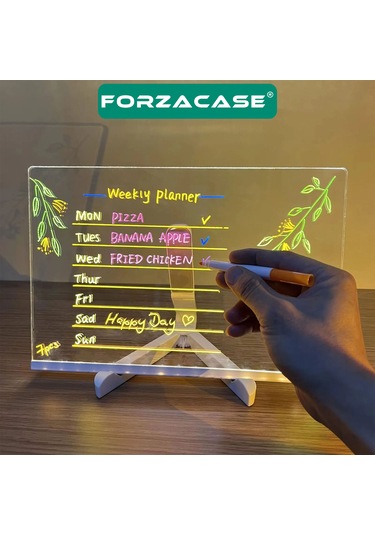 Neon Led Işıklı 20x30 Cm Yazı Çizim Tahtası + Stant + Kalem Fc994