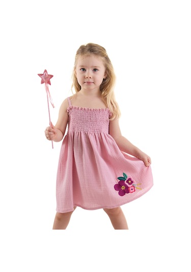 Denokids Çiçekli Gülkurusu Kız Bebek Çocuk Müslin Elbise Çok Renkli