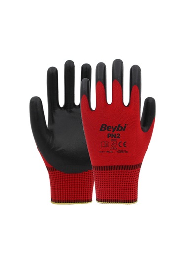 Pn2 Polyester Örme Nitril Eldiven - 6 Çift - Iş Eldiveni Kırmızı Tr