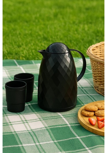 1 Lt Akrilik Siyah Çay Termosu 12 Saat Sıcak 24 Saat Soğuk Siyah