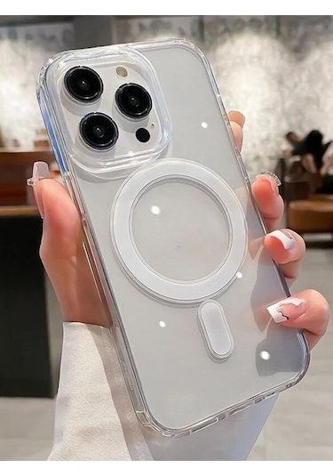 Iphone Uyumlu 15 Pro Max Kılıf Magsafe Wireless Kablosuz Şarj Destekli Sert Silikon Şeffaf Kapak
