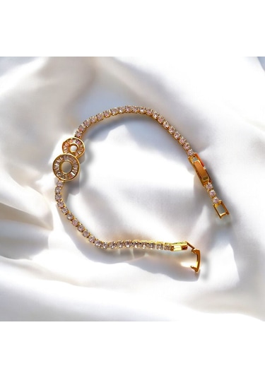 Kırmızı Sanat Evi Halka Figürlü Su Yolu Gold Şık Klipsli Çelik Bileklik