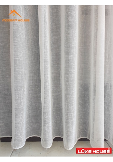 Lüks Keten Görünümlü Tül Pede Pilesiz, Beyaz- Krem- Gri Renkleri