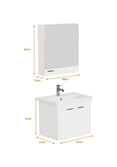 Aqua Bagno Basic Alt Dolap + Üst Dolap - Lavabo 65 Cm Beyaz S.50.02.33.04.01 Beyaz