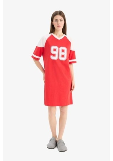 DeFacto Baskılı V Yaka Kısa Kollu Gecelik-Fall in Love E7649AX25SPRD227