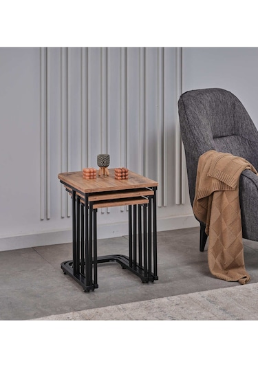 Sehpol Vera Demonte Zigon Sehpa Tekerlekli 3 Lü Siyah Atlantik Çam