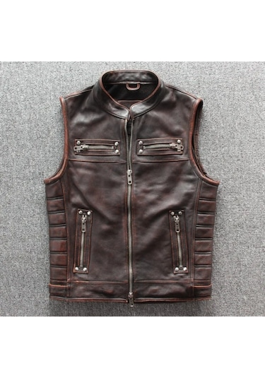 Motorcu Yelek Eskitme Hakiki Deri