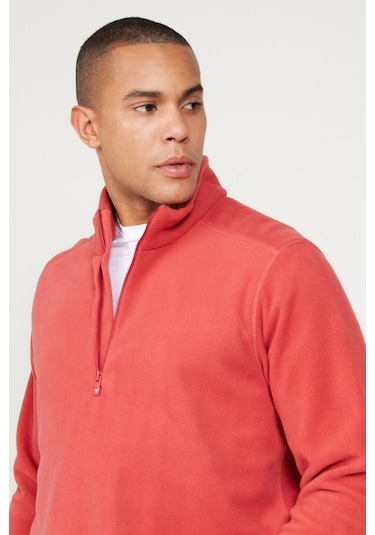 AC&Co / Altınyıldız Classics Anti-pilling Tüylenme Yapmayan Standart Fit Dik Yaka Polar Erkek Sweatshirt Mercan