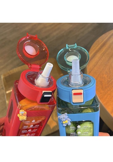 Pp Malzeme Tasarım Model Düşmeye Kırılmaya Dayanıklı Taşınabilir Pipetli Bardak Suluk 1 Litre Kırmızı