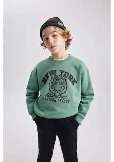 DeFacto Erkek Çocuk Bisiklet Yaka Baskılı Sweatshirt B7822A8NSGN86 Yeşil