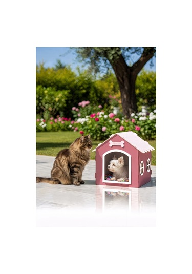 Ahşap Özel İsim Baskılı Dekoratif Köpek Evi-kulübesi, Küçük Irk Köpekler İçin Kulübe, Köpek Kulübesi Pembe