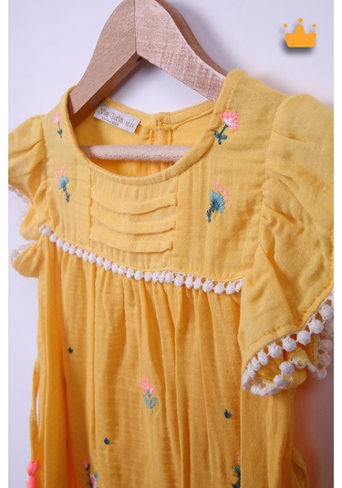 Babyhola %100 Pamuk Kız Bebek Çocuk Çiçek Nakışlı Bandanalı Elbise 4949 001