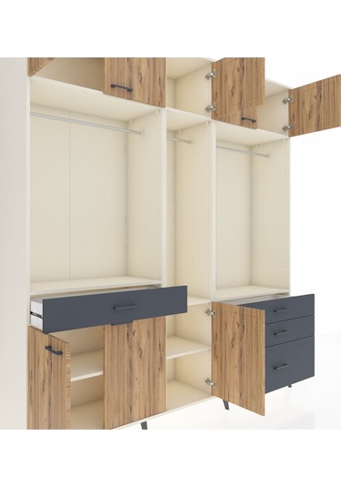 Hyperion Dolap 8 Raflı 4 Çekmeceli 3 Askılı 220x44x243 Aytaşı-çam/antrasit Atlas Çam/antrasıt