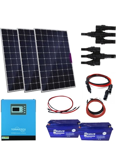 Güneş Enerjisi Bağ Evi Solar Paketi 3KVA İnverter 350W Güneş Paneli 150AH Jel Akü