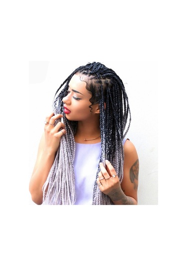 Cbtx Moda Renk Gradyan Bireysel Örgü Peruk Elyaf Büyük Örgüler, Uzunluk: 60cm 57 Siyah + Göl Mavisi