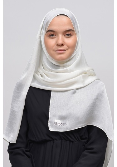 Altobeh Janjan Şık Parlak Saten Dokulu Kadın Tesettür Abiye Şifon Şal - Ekru