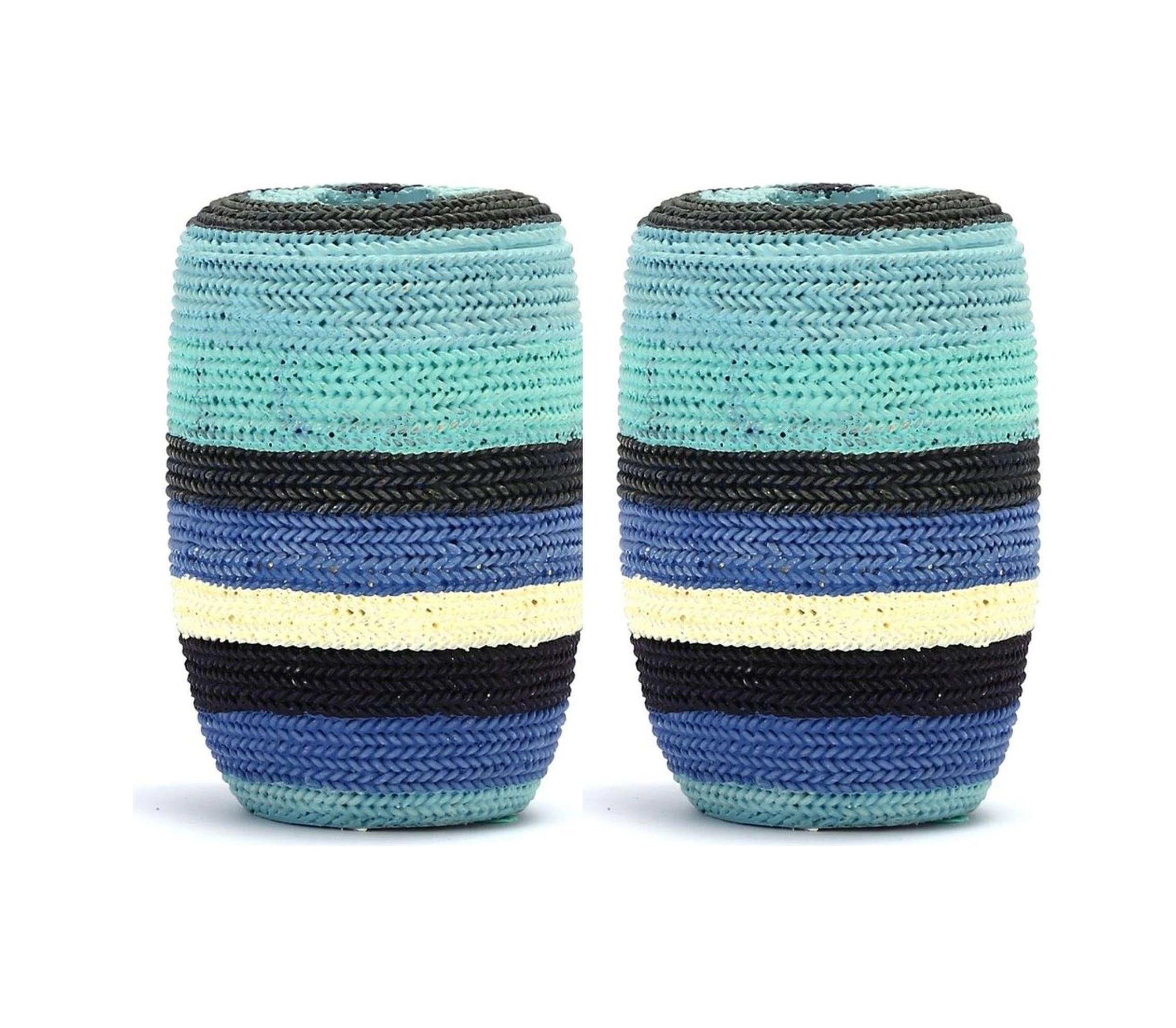 2 Adet Diş Fırçalık Mavi Örgü Poliresin 7x7x11cm Banyo Seti Çok Renkli