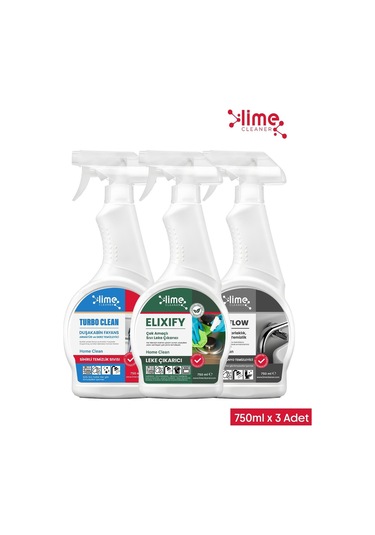 Lime Cleaner Pureflow Banyo Armatür Temizleyici + Turbo Clean Ultra Güçlü Banyo Temizleyici + Çok Amaçlı Sıvı Leke Çıkarıcı Set 3'lü