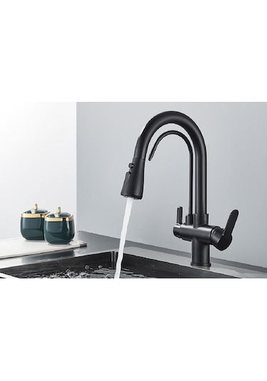 Mutfak Evye Bataryası Dual Su Arıtma Çıkışlı Kısa Model Mat Siyah
