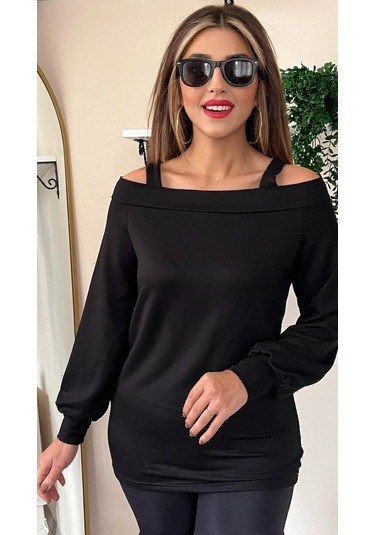 Leyla Sanat Sanata Yeni Bir Bakış Açısı Kadın Askılı Iki Omuzu Açık Salaş Yün Viskon Bluz Siyah