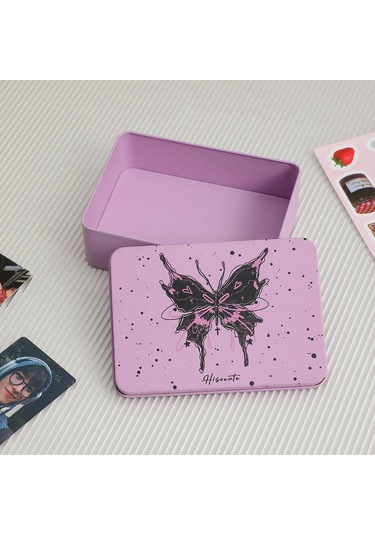 Pembe Ins Tarzı Kız Dıy El Hesabı Etiket Goo Kart Saklama Kutusu Öğrenci Masaüstü Bitirme Yıldız Kartı Depolama Demir Kutu