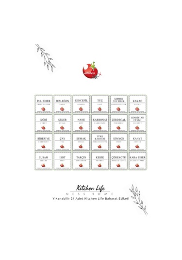 Kitchen Life 24 Adet Yıkanabilir Saklama Kabı Ve Baharat Etiketi - Stickerı