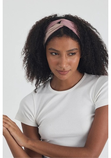 Beyaz Kısa Kol Bisiklet Yaka Vücuda Oturan Kaşkorse Crop + Bandana Set %100 Pamumklu, Esnek Rahat Beyaz-gül Kurusu-bej