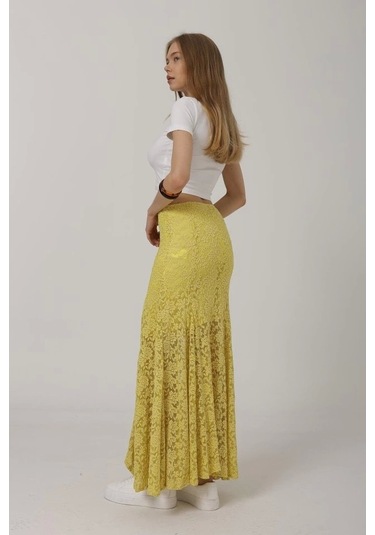 Bel Lastikli Dantel Etek - Sarı Sarı