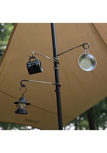 Youtek Stahl Camping Laterne Halterung - Spiralform Doppelte Haken Tragbar Anti-rutsch Outdoor Lampenständer Schwarz Siyah