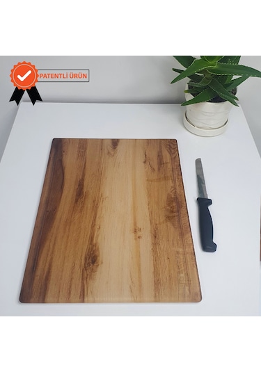 Decorita Cam Kesme Tahtası Kanallı Kesme Tablası Yeni Ahşap Görünüm 25 x 35 CM