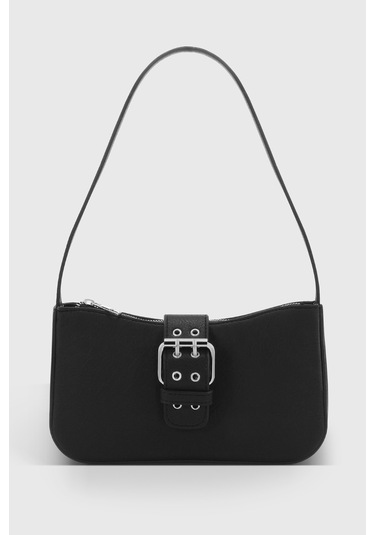 Kadın Siyah Vintage Görünüm Tokalı Omuz Çantası 268 Siyah