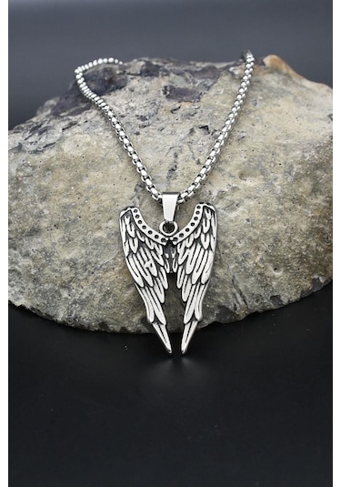 Kanat Motifli Kolye Paslanmaz Çelik Zincir 902298 Gümüş