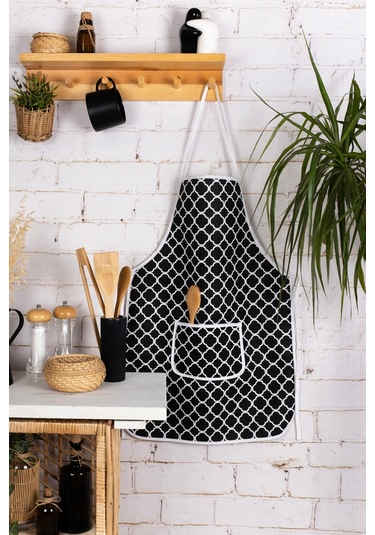 Sıvı Geçirmez Mutfak Önlüğü Sünger Dolgulu Çift Hazneli Cepli Model & Siyah