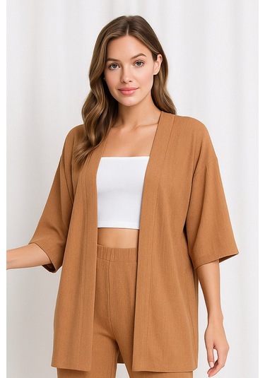 Bürümcük Kumaş Kimono Hırka Alt-üst Takım M-6xl Camel