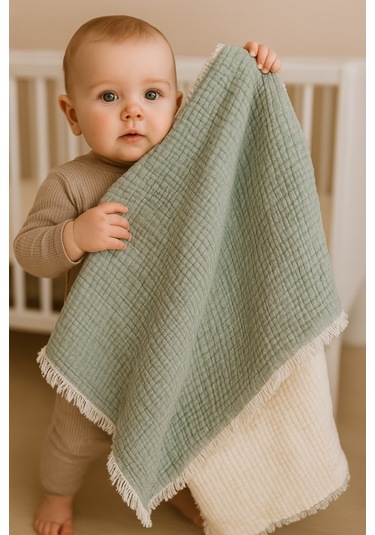 Elyaflı Müslin Battaniye 100x120 Cm Gri