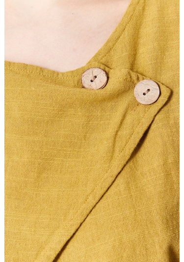 Şık Farklı Tarz Asi Keten Bluz - Modern Ve Cesur Tasarım HARDAL