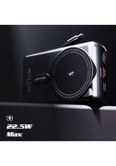 Lenyes Px274d Pd 22.5w Standlı M-safe Şarj Özellikli Wireless Powerbank 15w 20000mah Siyah Siyah