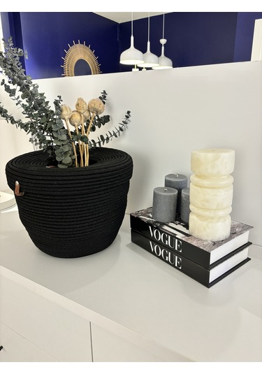 Patrick Jüt Hasır Görünümlü Çöp Kovası, Dekoratif Sepet, Kağıt Çöpü Sepeti Siyah