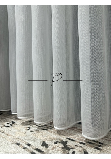 Tül Perde Simli Balık Sırtı Desen Ultra Dökümlü Etek Kurşun Sarımlı Çok Renkli