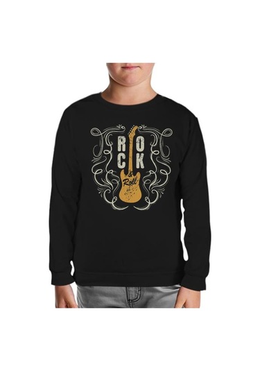 Rock 'N Roll Guitar Siyah Çocuk Sweatshirt Siyah