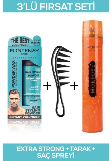 Fontenay Saç Şekillendirici Pudra Toz Wax Matt Effect Mavi + Şekil Tarağı + 400ml Saç Spreyi 3'lü Set