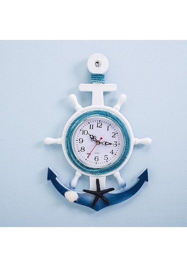 Suofeng Deniz Stili Mavi Beyaz Gemi Direnci Dekoratif Duvar Saati - Denizcilik Temalı Zaman Gösterici Çok Renki