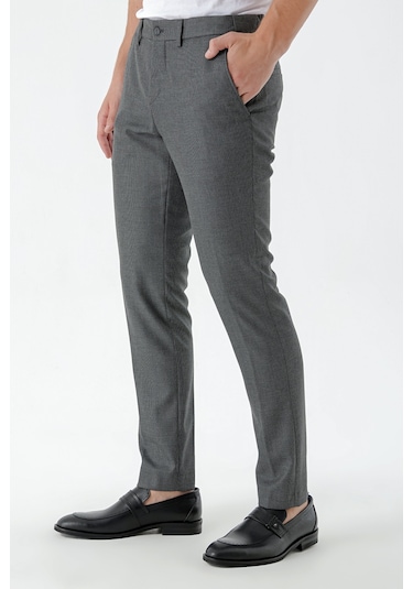 Morven Erkek Siyah Beard Desenli Slim Fit Classic Pantolon Siyah